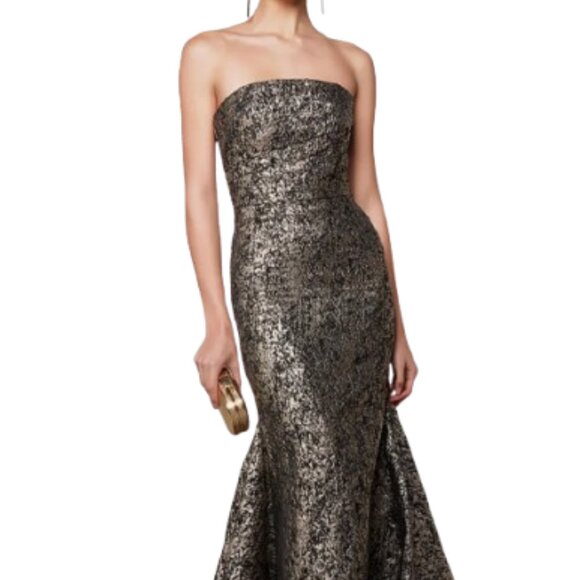 NWT Alyce Paris 27621 Jacquard Prom Dress Black Gold 10 - Picture 1 of 6
